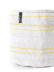 Mifuko - Medium White Basket with Yellow Stripes - White/ Yellow