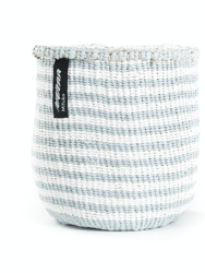 Mifuko - Small Basket with White and Pale Blue Stripes - White / Pale Blue