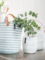Mifuko - Small Basket with White and Pale Blue Stripes