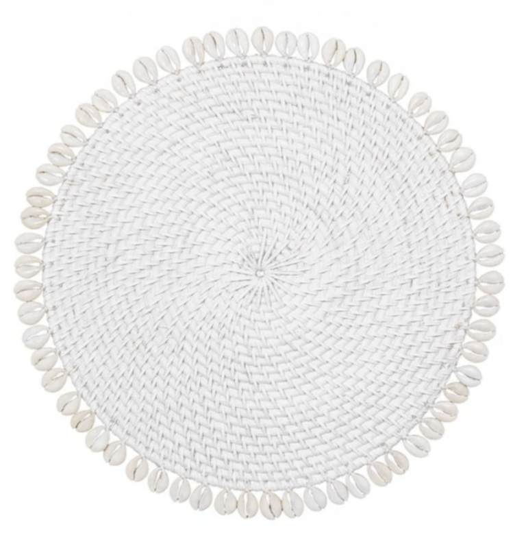 Rattan Placemat With Cowrie Shell - Set Of 4 - White