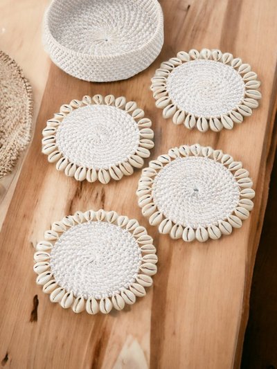 BEACH HAUS White Rattan Coaster With Cowrie Shell product