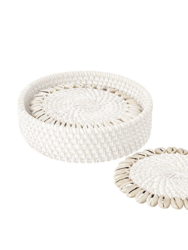 White Rattan Coaster With Cowrie Shell