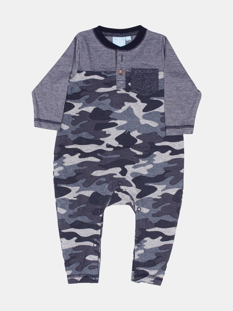 Channing Camouflage Henley Romper - True navy