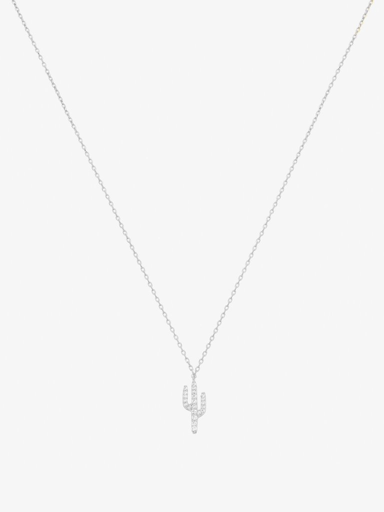 Crystal Cactus Necklace - Silver