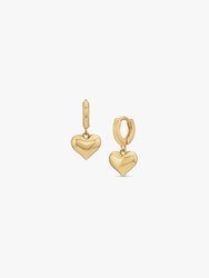 Dangling Puffed Heart Huggies - Gold