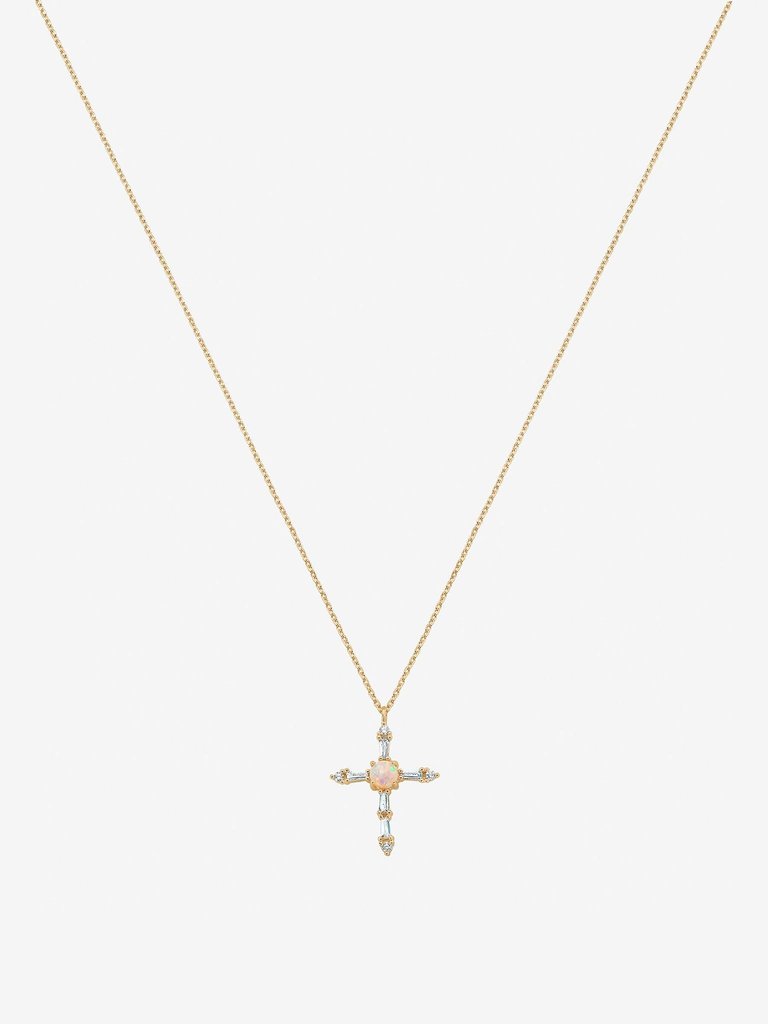 Opal Cross Necklace - Gold