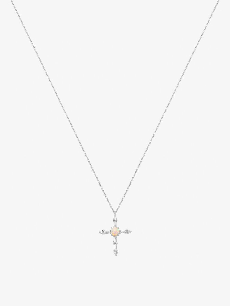 Opal Cross Necklace - Silver