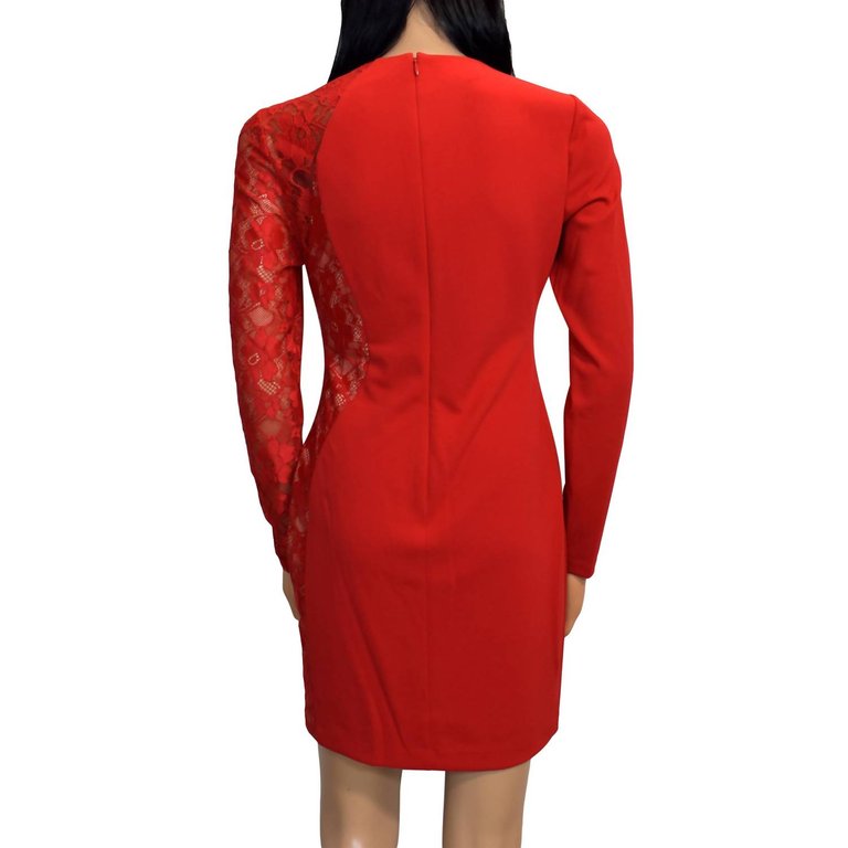 Lace Long Sleeves Knee Length Detailed Sheath Dress
