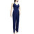 Women Ruffle Trim V-Neck Sleeveless Jumpsuit - Navy Blue