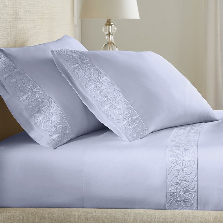 100% Cotton Embroidered Luxury Sheet Set - Blue