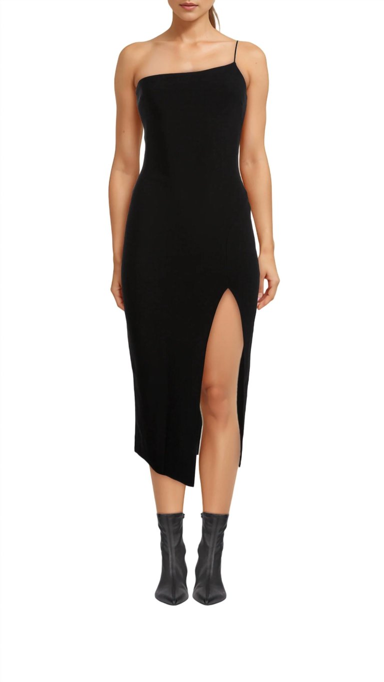 Fleur Asymmetrical Midi Dress - Black