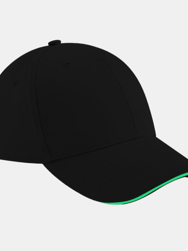 Adults Unisex Athleisure Cotton Baseball Cap - Black/Lime Green - Black/Lime Green