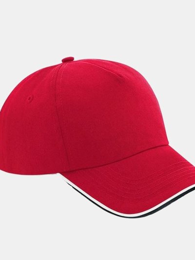 Beechfield Adults Unisex Authentic 5 Panel Piped Peak Cap - Classic Red/Black/White product