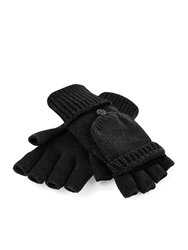 Adults Unisex Fliptop Knitted Winter Gloves - Black - Black