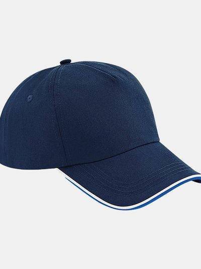 Beechfield Authentic Piped 5 Panel Cap (French Navy/Bright Royal/White) product
