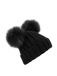 Babys Faux Fur Double Pom Pom Beanie (Black) - Black