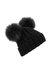 Babys Faux Fur Double Pom Pom Beanie (Black) - Black