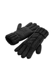 Cable Knit Melange Gloves - Black - Black