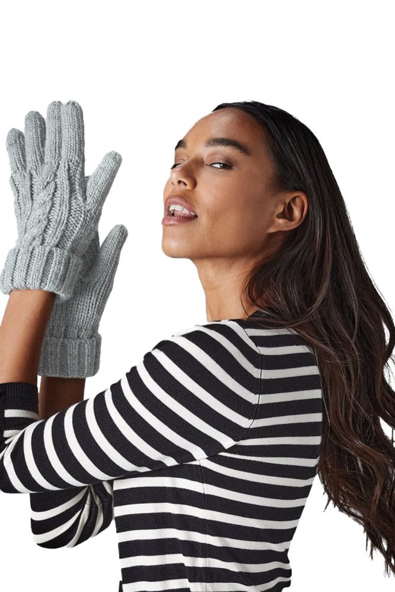 Cable Knit Melange Gloves - Light Gray