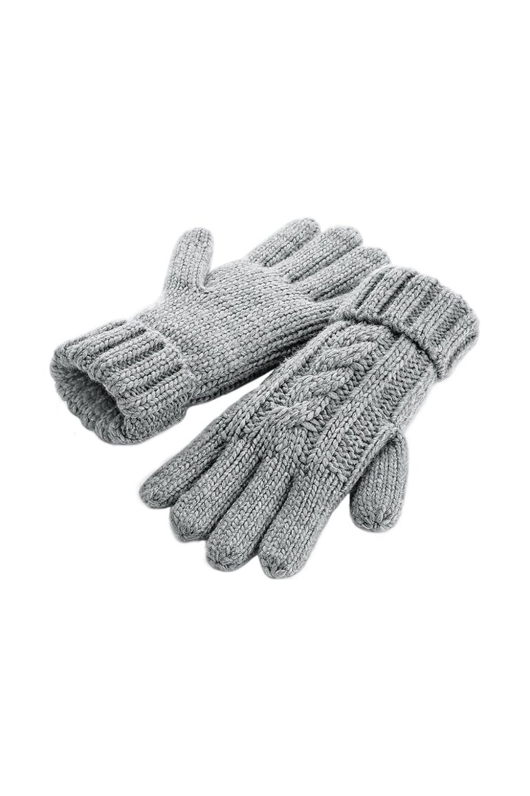 Cable Knit Melange Gloves - Light Gray - Light Gray