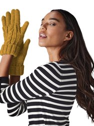 Cable Knit Melange Gloves - Mustard