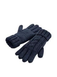 Cable Knit Melange Gloves - Navy - Navy