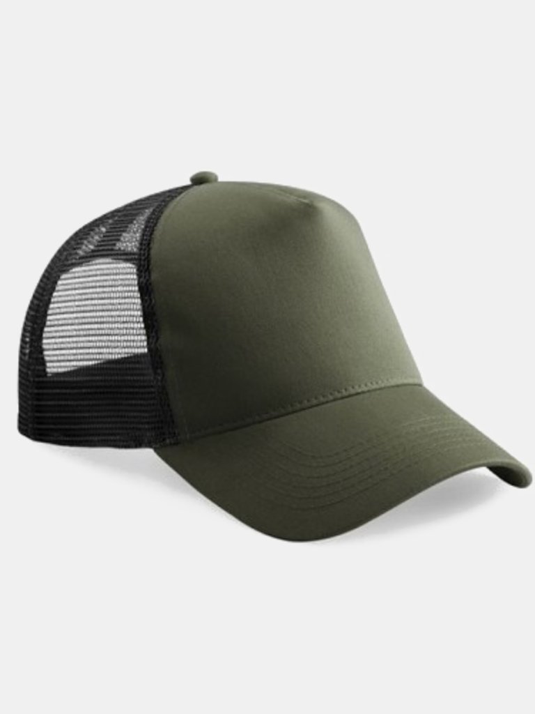 Childrens/Kids Contrast Panel Trucker Cap - Olive Green/Black - Olive Green/Black