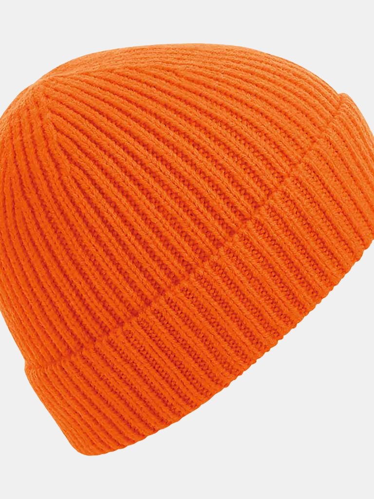 Engineered Knit Ribbed Beanie - Orange - Orange