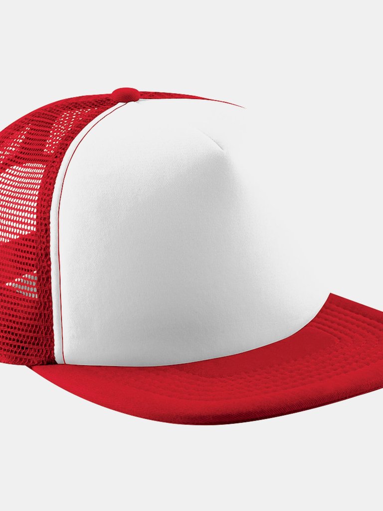 Junior Vintage Snapback Mesh Trucker Cap/Headwear - Classic Red/White - Classic Red/White