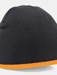 Plain Basic Knitted Winter Beanie Hat - Black/Fluorescent Orange - Black/Fluorescent Orange