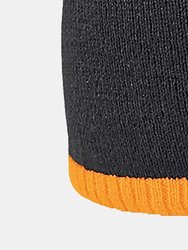 Plain Basic Knitted Winter Beanie Hat - Black/Fluorescent Orange