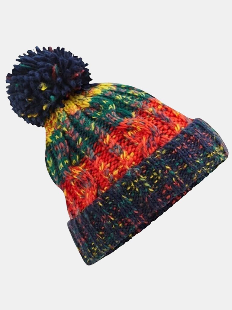 Unisex Adults Corkscrew Knitted Pom Pom Beanie Hat - Crackling Campfire - Crackling Campfire