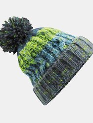 Unisex Adults Corkscrew Knitted Pom Pom Beanie Hat - Electric Gray - Electric Gray
