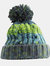 Unisex Adults Corkscrew Knitted Pom Pom Beanie Hat - Electric Gray