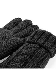 Unisex Cable Knit Melange Gloves - Black