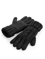 Unisex Cable Knit Melange Gloves - Black - Black