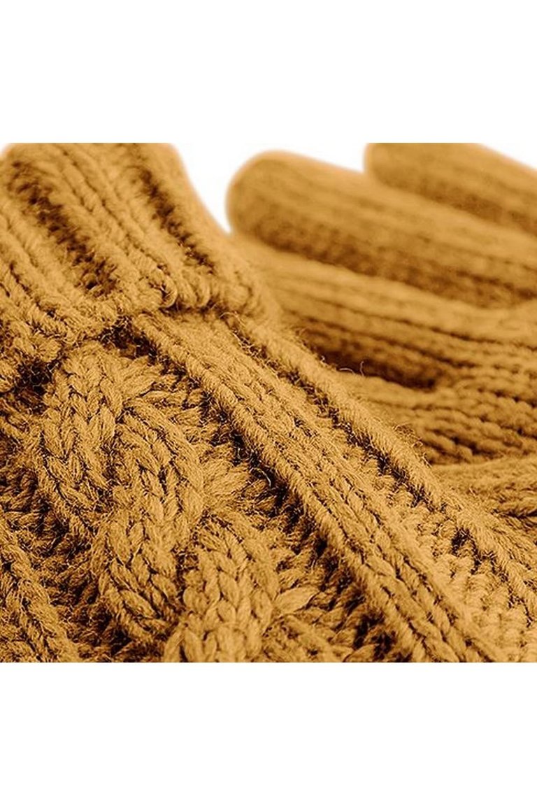 Unisex Cable Knit Melange Gloves - Mustard