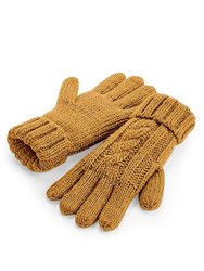 Unisex Cable Knit Melange Gloves - Mustard - Mustard