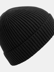 Unisex Engineered Knit Ribbed Beanie - Black - Black