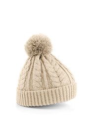Unisex Heavyweight Cable Knit Snowstar Winter Beanie Hat (Oatmeal) - Oatmeal
