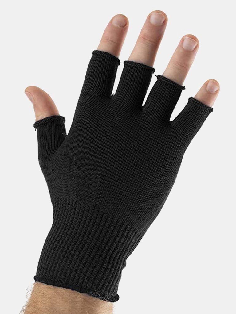 Unisex Plain Basic Fingerless Winter Gloves - Black