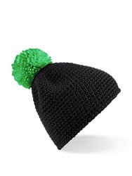 Unisex Slopeside Winter Beanie Bobble Hat - Black/ Kelly Green - Black/Kelly Green