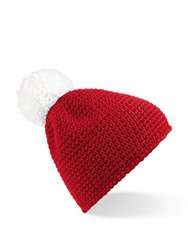 Unisex Slopeside Winter Beanie Bobble Hat - Classic Red/ White - Classic Red/ White