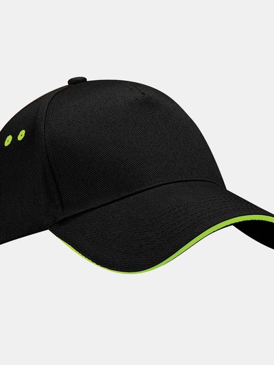 Beechfield Unisex Ultimate 5 Panel Contrast Baseball Cap With Sandwich Peak - Black/Lime Green product