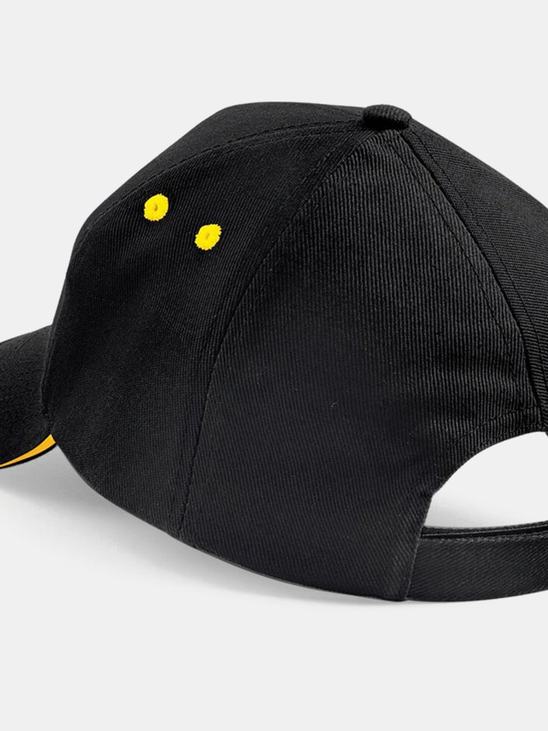 Unisex Ultimate 5 Panel Contrast Baseball Cap With Sandwich Peak - Black/Yellow