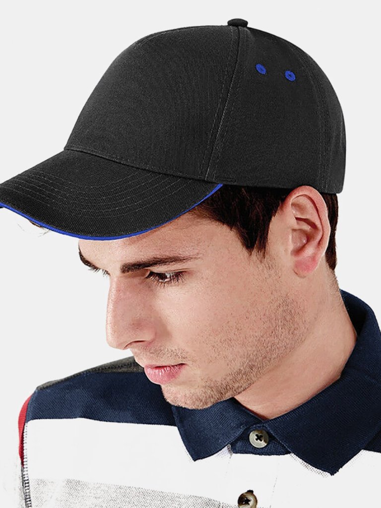 Unisex Ultimate 5 Panel Contrast Baseball Cap With Sandwich Peak - Pack of 2 - Black/Bright Royal