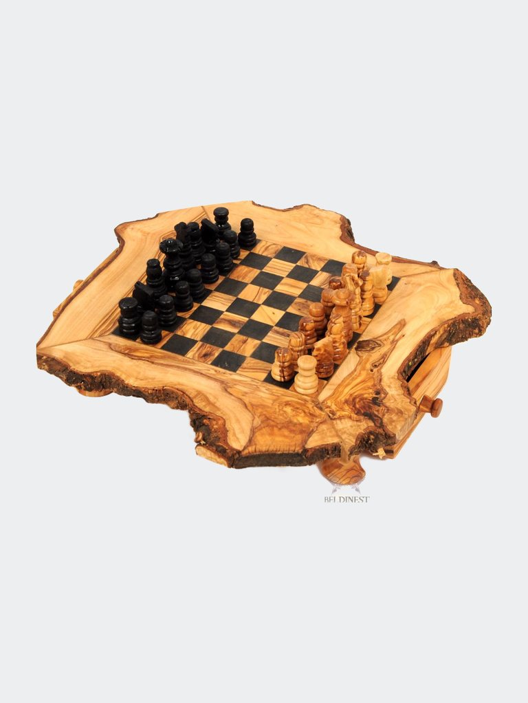 Rustic Olive Wood Chess Set - Brown