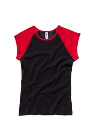 Bella + Canvas Womens/Ladies Baby Rib Cap Sleeve Contrast T-Shirt (Black / Red) - Black / Red
