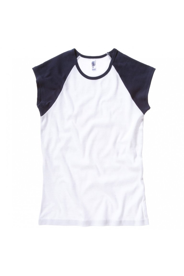 Bella + Canvas Womens/Ladies Baby Rib Cap Sleeve Contrast T-Shirt (White / Navy) - White / Navy