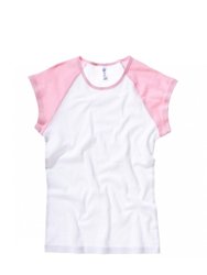 Bella + Canvas Womens/Ladies Baby Rib Cap Sleeve Contrast T-Shirt (White / Pink) - White / Pink